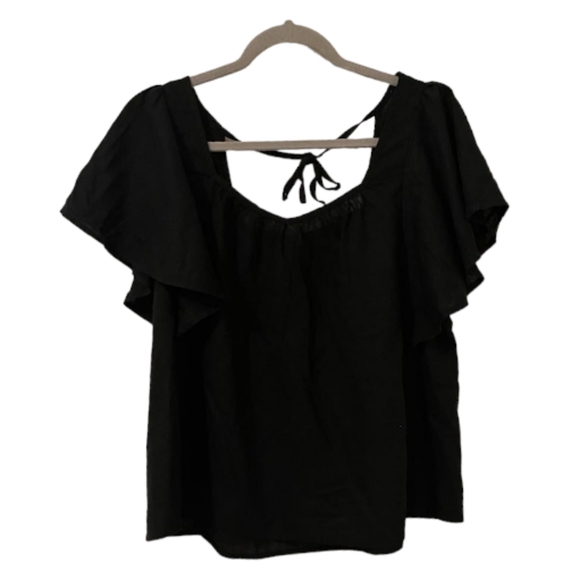 Black Old Navy Women's Flutter-Sleeve Linen-Blend Swing Blouse - Picture 1 of 7